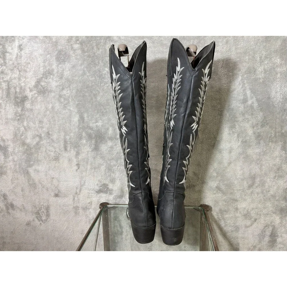 Women’s Tall Embroidered Cowboy Boots Faux Leather size  5.5 Black Rodeo Western